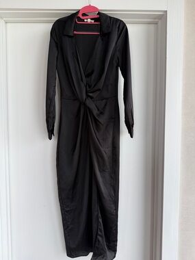 Cotton Candy Black Long-Sleeve Twist-Front Dress